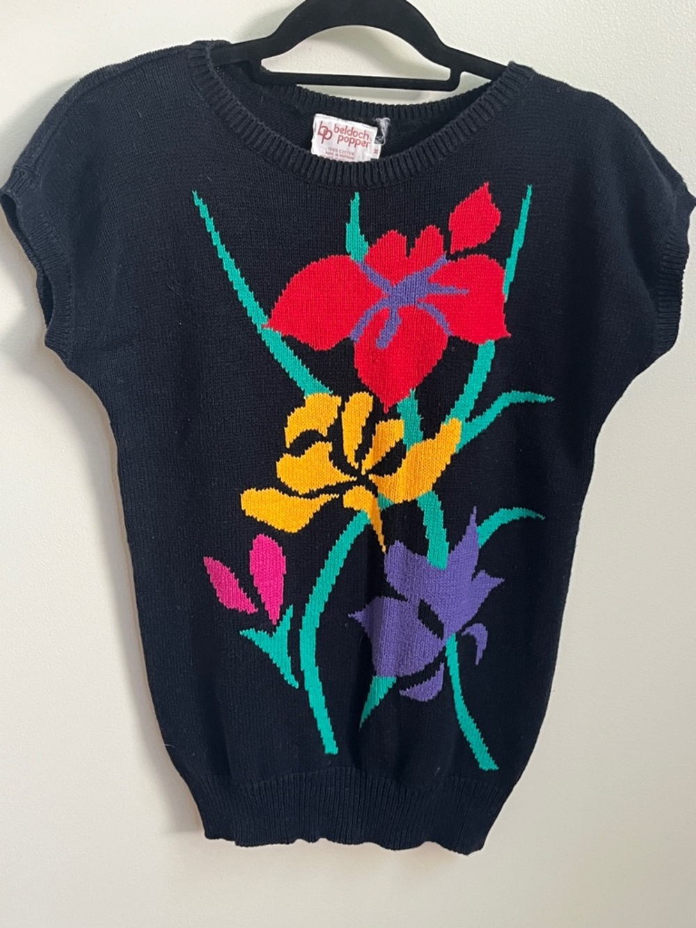 Vintage Bright Floral Cap Sleeve Knit Top